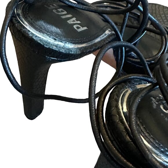 Paige Viola Black Snake Embossed Leather Heels Strappy Ankle Tie Size 7.5 Womens - Picture 7 of 12